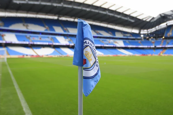 Bandera Esquina Etihad Antes Del Partido Premier League Manchester City —  Fotos de Stock