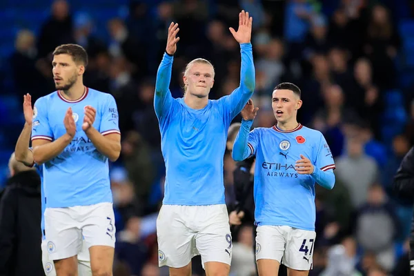 Erling Haaland Phil Foden Manchester City Celebrate Victory End Premier — Stock Photo, Image