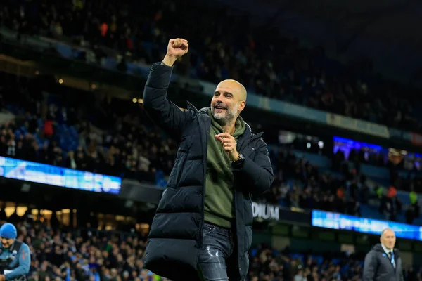 Pep Guardiola Allenatore Del Manchester City Celebra Vittoria Nella Partita — Foto Stock