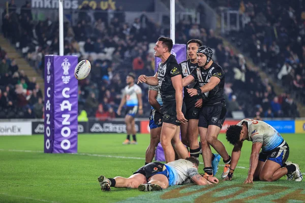Joseph Manu Uit Nieuw Zeeland Viert Hun Try Tijdens Rugby — Stockfoto