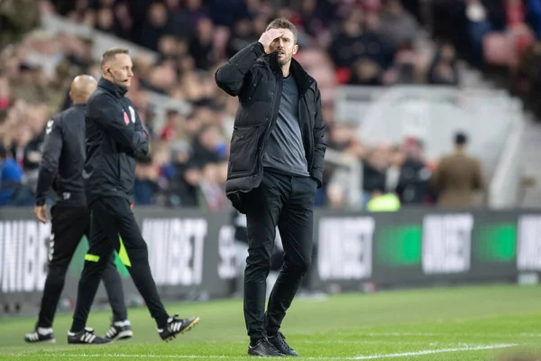 Michael Carrick Manager Middlesbrough Reagisce Durante Sky Bet Championship Middlesbrough — Foto Stock