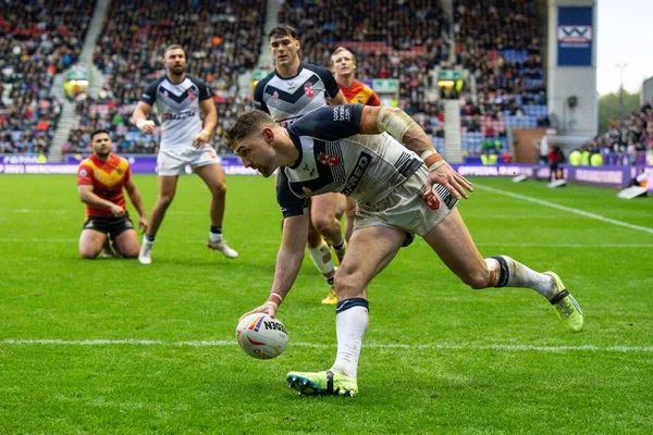 Tommy Makinson Inglaterra Faz Uma Tentativa Durante Copa Mundo Rugby — Fotografia de Stock