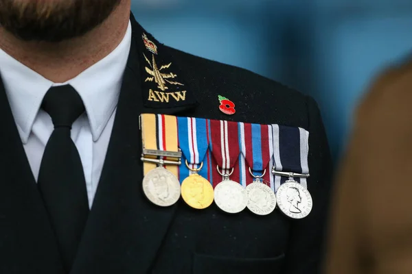 Medallas Vistas Veterano Guerra Durante Sky Bet Championship Match Millwall — Foto de Stock