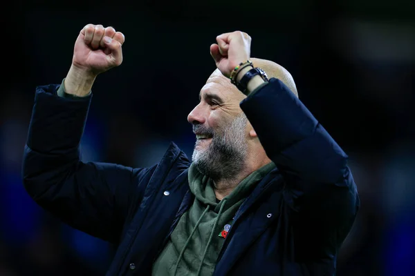 Pep Guardiola Manchester City Manager Viert Overwinning Aan Het Einde — Stockfoto