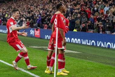 Middlesbrough 'dan Chuba Akpom 29 numara golünü kutluyor ve 5 Kasım 202' de Middlesbrough-Bristol City Riverside Stadyumu, Middlesbrough, Birleşik Krallık 'ta oynanan Sky Bet Şampiyonası maçında skoru 1-1 yapıyor.