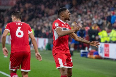 Middlesbrough 'dan Chuba Akpom 29 numara golünü kutluyor ve 5 Kasım 202' de Middlesbrough-Bristol City Riverside Stadyumu, Middlesbrough, Birleşik Krallık 'ta oynanan Sky Bet Şampiyonası maçında skoru 1-1 yapıyor.