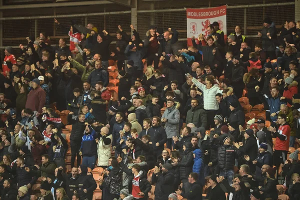 Fãs Middlesbrough Comemoram Gol Dos Lados Para Torná Durante Partida — Fotografia de Stock