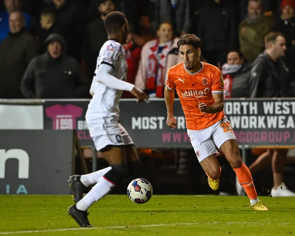 stock image Theo Corbeanu #25 of Blackpool in action during the game during the Sky Bet Championship match Blackpool vs Middlesbrough at Bloomfield Road, Blackpool, United Kingdom, 8th November 202