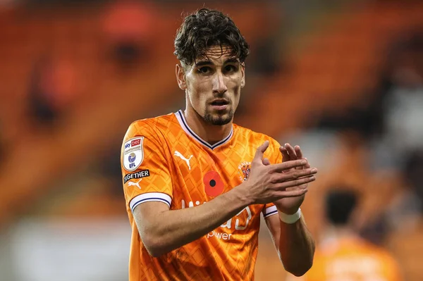 stock image Theo Corbeanu #25 of Blackpool applauds the fans as hes substitutedduring the Sky Bet Championship match Blackpool vs Middlesbrough at Bloomfield Road, Blackpool, United Kingdom, 8th November 2022