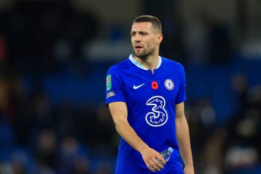 Chelsea 'li Mateo Kovaciç # 8. Carabao Kupası üçüncü tur karşılaşmasının sonunda Manchester City, Manchester Stadyumu' nda Chelsea 'ye karşı 9 Kasım 202