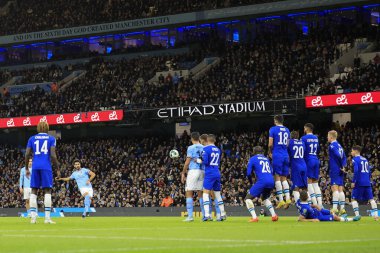 Manchester City 'den Ilkay Gundogan 9 Kasım 202' de Etihad Stadyumu 'nda oynanan Carabao Kupası üçüncü tur karşılaşmasında serbest vuruş yaptı.