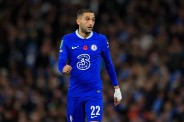 Hakim Ziyech # 22 Chelsea Carabao Kupası Üçüncü Raundda Manchester City Chelsea 'ye karşı Etihad Stadyumu, 9 Kasım 202