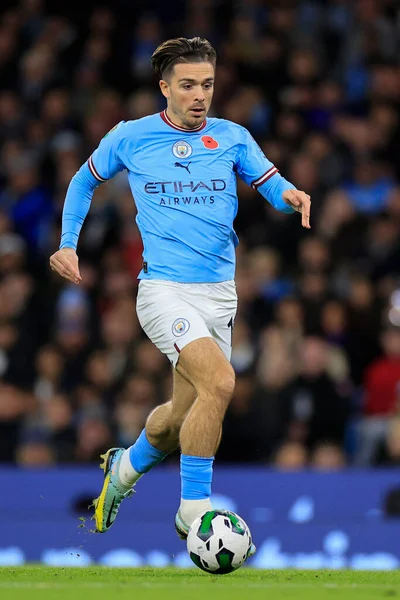 Jack Grealish Manchester City Corre Con Balón Durante Partido Tercera —  Fotos de Stock