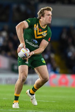 Avustralyalı Jake Trbojeviç Rugby Ligi Dünya Kupası 2021 Yarı final karşılaşmasında Avustralya ile Yeni Zelanda arasındaki Elland Road, Leeds, İngiltere, 11 Kasım 202