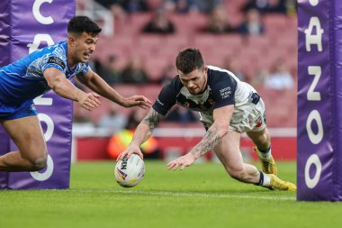 İngiltere 'den John Bateman, 12 Kasım 202' de Londra 'nın Emirates Stadyumu' nda oynanan 2021 Dünya Rugby Ligi final maçı için sahaya çıkıyor.