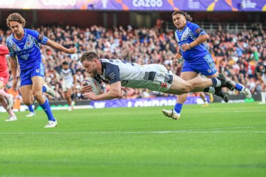 İngiltere 'nin Elliott Whitehead, 12 Kasım 202' de Londra 'daki Emirates Stadyumu' nda oynanan 2021 Dünya Rugby Ligi Şampiyonası yarı final maçı için sahaya çıkıyor.