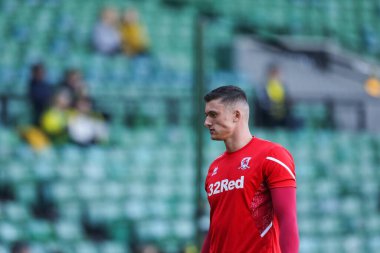 Middlesbrough 'dan Liam Roberts # 23 Norwich City - Middlesbrough maçında ısınıyor. Carrow Road, Norwich, İngiltere, 12 Kasım 202