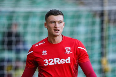 Middlesbrough 'dan Liam Roberts # 23 Norwich City - Middlesbrough maçında ısınıyor. Carrow Road, Norwich, İngiltere, 12 Kasım 202