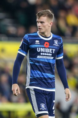 Marcus Forss # 21 Middlesbrough Sky Bet Şampiyonası maçında Norwich City, Middlesbrough 'a karşı Carrow Road, Norwich, İngiltere, 12 Kasım 202