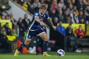 Middlesbrough 'dan Riley McGree 12 Kasım 202' de Norwich City, Norwich Road, Norwich 'te Middlesbrough' a karşı oynanan Gökyüzü İddia Şampiyonası maçında topun üzerinde.