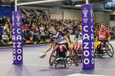 İngiltere 'den Jack Brown, 13 Kasım 202' de İngiltere 'nin Sheffield, İngiltere' deki İngiliz Spor Enstitüsü 'nde oynanan 2021 Dünya Rugby Lig Kupası yarı final maçına gidiyor.