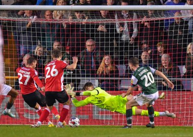 Plymouth Argyle kalecisi Michael Cooper (1), 12 Kasım 202 'de İngiltere' nin Gelder Group Sincil Bank Stadyumu 'nda oynanan 1.