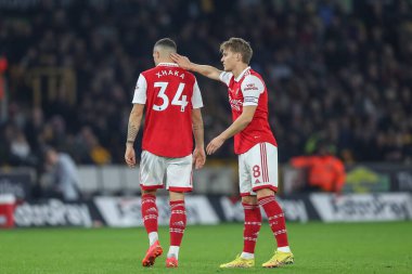 Martin degaard # 8 Arsenal 'den Granit Xhaka # 34 Arsenal Premier Lig karşılaşmasında Wolverhampton Wanderers Arsenal' e karşı Molineux, Wolverhampton, Birleşik Krallık, 12 Kasım 2022 'de oynanan karşılaşmada