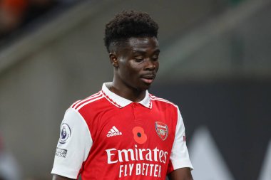 Bukayo Saka # 7 numaralı Arsenal Premier Lig maçı sırasında Wolverhampton Wanderers, Molineux, Wolverhampton, İngiltere 'de Arsenal' e karşı, 12 Kasım 202