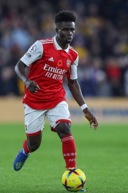 Bukayo Saka # 7 numaralı Arsenal Premier Lig maçı sırasında Wolverhampton Wanderers, Molineux, Wolverhampton, İngiltere 'de Arsenal' e karşı, 12 Kasım 202