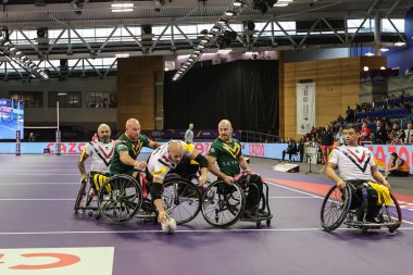 Fransa 'dan Jeremy Bourson, 13 Kasım 202' de İngiltere 'nin Sheffield, İngiltere' deki İngiliz Spor Enstitüsü 'nde oynanan 2021 Dünya Rugby Ligi Kupası yarı final maçına gidiyor.
