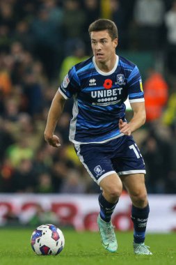 Matthew Hoppe # 13 Middlesbrough Sky Bet Şampiyonası maçında Norwich City, Norwich Road, Norwich Road, İngiltere, 12 Kasım 202