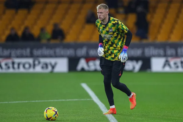 stock image Aaron Ramsdale #1 of Arsenal during the pre-game warm up ahead of the Premier League match Wolverhampton Wanderers vs Arsenal at Molineux, Wolverhampton, United Kingdom, 12th November 202