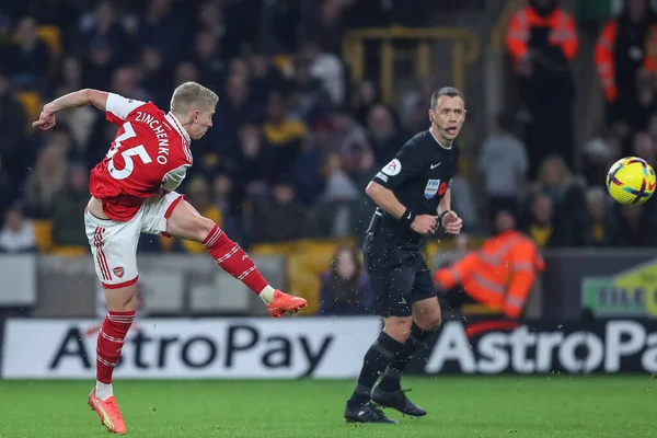 Oleksandr Zinchenko Arsenal Has Shot Goal Premier League Match Wolverhampton — Stock Photo, Image