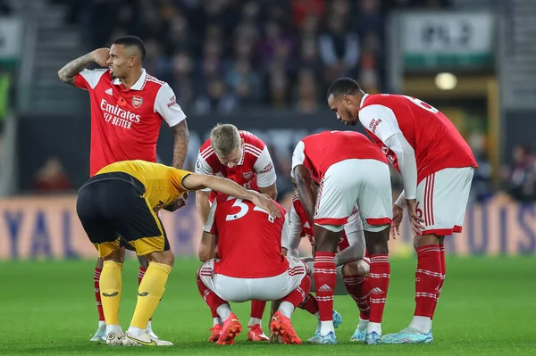 Granit Xhaka Arsenal Går Ner Skadad Premier League Matchen Wolverhampton — Stockfoto