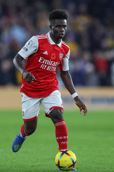 Bukayo Saka Van Arsenal Tijdens Premier League Wedstrijd Wolverhampton Wanderers — Stockfoto