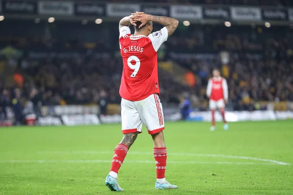 stock image Gabriel Jesus #9 of Arsenal looks dejected after his shot at goal hits the crossbar during the Premier League match Wolverhampton Wanderers vs Arsenal at Molineux, Wolverhampton, United Kingdom, 12th November 202