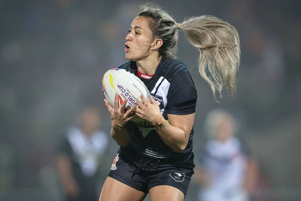 Apii Nicholls Nya Zeeland Fångar Den Höga Bollen Women Rugby — Stockfoto