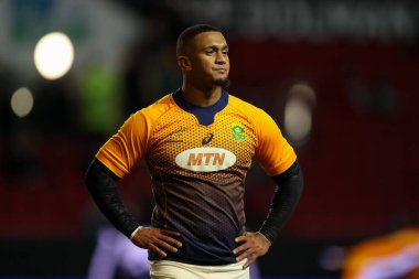Güney Afrika 'dan Leolin Zas, Bristol Ayıları ve Güney Afrika' nın dostluk maçı öncesinde 17 Kasım 2022 'de Ashton Gate, Bristol, İngiltere' de XV 'yi seçin.