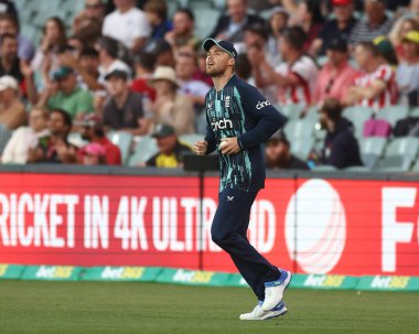 İngiliz Phillip Salt, 17 Kasım 2022 'de Adelaide, Avustralya' daki Adelaide Oval 'de oynanan Dettol ODI Serisi karşılaşmasında Travis Head' in kalesini aldı.