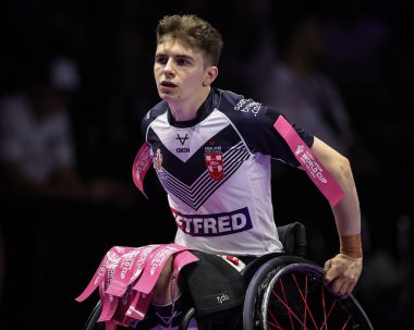 İngiltere 'den Robert Hawkins, Rugby Ligi Dünya Kupası 2021 Finali sırasında Manchester Central, Manchester, İngiltere' de Fransa 'ya karşı, 18 Kasım 2022