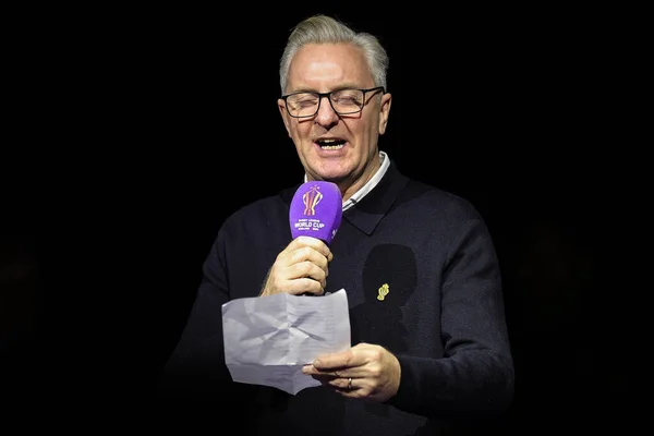 stock image Tony Walsh reads a poem ahead of the Wheelchair Rugby League World Cup 2021 Final France vs England at Manchester Central, Manchester, United Kingdom, 18th November 2022
