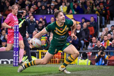 Avustralyalı Cameron Murray, 19 Kasım 2022 'de Old Trafford, Manchester, İngiltere' de oynanan 2021 Dünya Rugby Ligi Kupası 'nda Samoa' ya karşı mücadele etti.