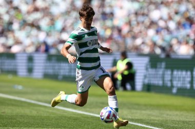 Celtic FC 'den Jota, 20 Kasım 2022' de Sidney, Avustralya 'daki Accor Stadyumu' nda oynanan Celtic-Everton maçında top sürüyor.