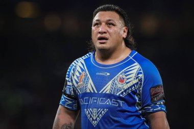Samoalı Josh Papalii Rugby Ligi Dünya Kupası 2021 Finali sırasında Old Trafford, Manchester, İngiltere 'de Samoa' ya karşı Samoa, 19 Kasım 2022