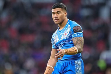 Samoa 'dan Brian To' o bugün oynanan ön karşılaşmada Rugby Ligi Dünya Kupası 2021 Finali öncesinde Old Trafford, Manchester, İngiltere 'de Samoa' ya karşı 19 Kasım 2022