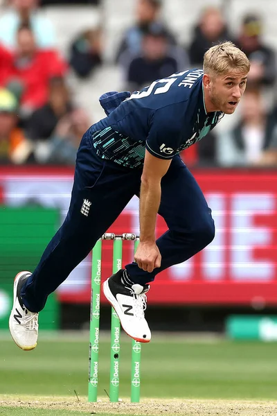 stock image Olly Stone of England bowls during the Dettol ODI Series match Australia vs England at Melbourne Cricket Ground, Melbourne, Australia, 22nd November 2022