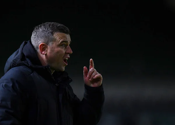 Plymouth Argyle Manager Steven Schumacher Magings Shouts Pointing Papa Johns — 스톡 사진