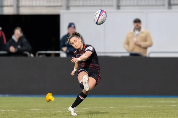 stock image  Flo Williams #10 of Saracens Women converts the try kick during the Women's Allianz Premier 15's match Saracens Women vs Wasps Women at StoneX Stadium, London, United Kingdom, 27th November 2022