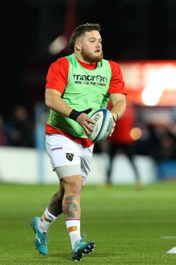 Northampton Saints 'ten Alfie Petch, 3 Aralık 202' de İngiltere 'nin Kingsholm Stadyumu' nda oynanan Gallagher Premiership maçı öncesinde oynanan ısınma maçında Gloucester Rugby Northampton Saints 'e karşı.