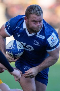 Avrupa Şampiyonlar Kupası B Grubu Satış Köpekbalıkları Ulster Rugby 'ye karşı AJ Bell Stadyumu, Eccles, 11 Aralık 2022' de oynanan karşılaşmada Ulster Sharks 'ın Ulster Rugby maçında Ulster Sharks savunmasında Satış Köpekbalıkları # 2.
